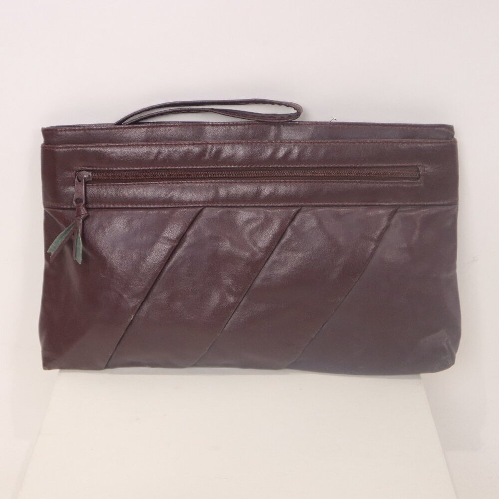 ❄️ Vtg 80's Chocolate Brown Long Large Clutch Purse Handbag Wristlet Organizer